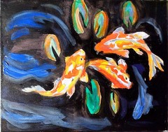 Koi Lilly Pads Bold Modern Original Signed Canvas Acrylic Wall Art 11×14