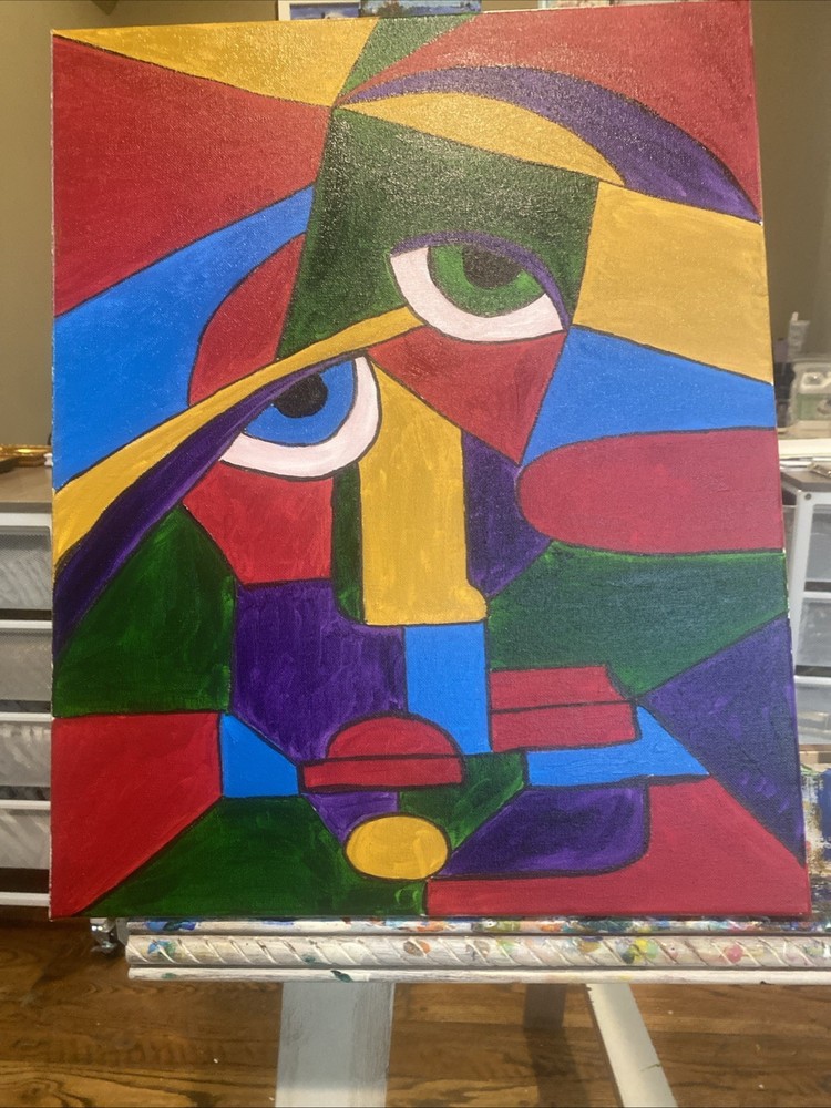 Abstract People,man And Woman,cubism,couple 16/20 Original Painting On Canvas,