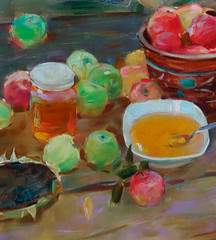 Oil painting Honey Ukrainian painter Canvas Decor Unframed original still life