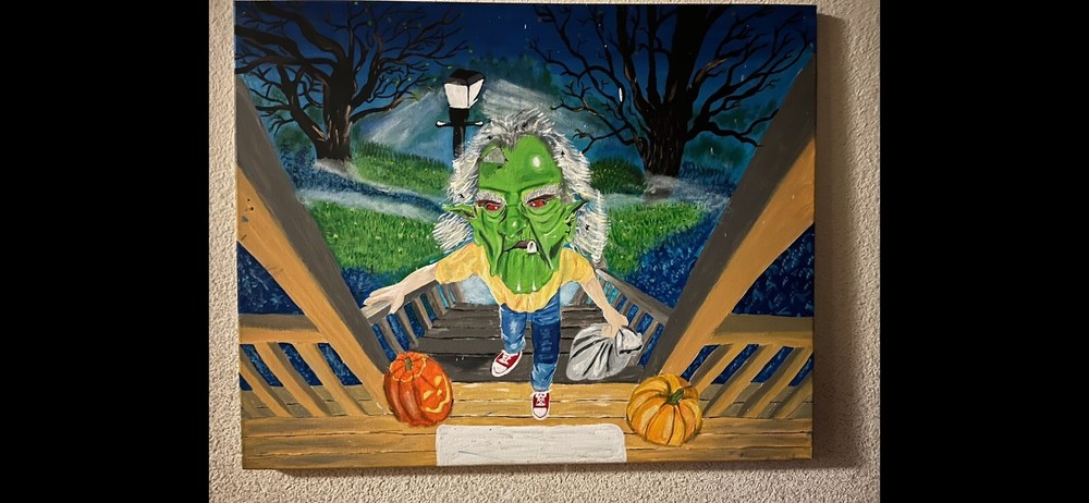 16in x 20in Hand Drawn & Painted Canvas Wall Art: Haunted Mask „Goosebumps“