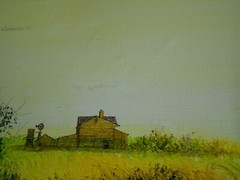 ***GiRARD ’72*** MID CENTURY MODERN ORIGINAL OIL PAINTING „HOUSE IN FIELD“ SBA