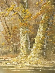 Stunning Alfred Withers C. (1856-1932) Autumn Scenic Landscape Oil Canvas 44×32