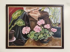 Geranium Floral Original Oil Painting by Louise Garfield Clark Still Life 20×26”