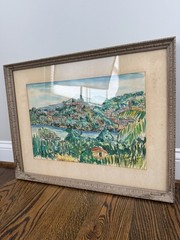 1970 Framed Grenada W.I. Coastal Hill Town Signed Christopher Miller 24×18