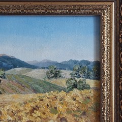 Sunflower Oil Painting Tuscany Landscape Framed Original Wall Art Rustic Decor
