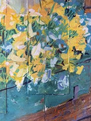 Lerew OOAK contemporary original signed pansy box 1 flowers floral painting COA