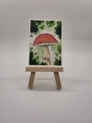 aceo original art Painting Watercolor Mushroom Fall Autumn Forest Amanita…