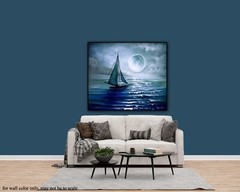 Original Acrylic Landscape Painting 12×14″ Voyage to the Moon Wall Art