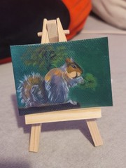 ACEO Original Abstract Animal Squirrel Mini Art Painting Wildlife Animals