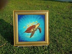 Sea Turtle hand painted original acrylic framed canvas wall art Sold by Artist
