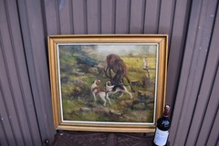 Antique Belgian henry Schouten hunt dogs flemish fields oil canvas paintingol
