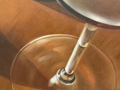 UNSTRETCHED Oil painting 36×48” Realistic red wine bottles, glasses, Riesling