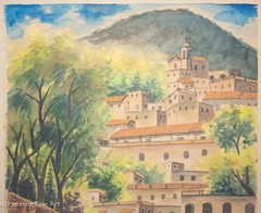 Vintage Painting of the Mexican Village of Taxco Signed Catalan 17.25×13.25″