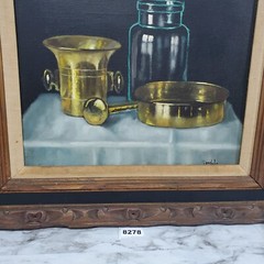 Vintage Andras Gombar Still Life Painting Canvas Framed Kitchenware – Signed