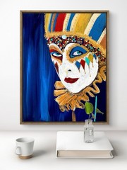 TITA PAINTZ Court Jester Masquerade Carnival Hand Painted 11×14 Canvas Wall Art