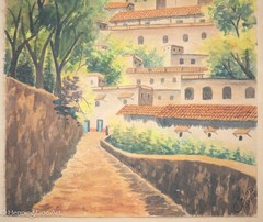Vintage Painting of the Mexican Village of Taxco Signed Catalan 17.25×13.25″