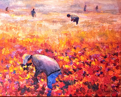 Oil Painting Flower Fields Crops Pickers Growers Original Framed Signed Donalee