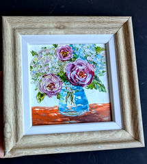 Hydrangea , Roses Original OIL Impasto PAINTING Impressionism , Framed