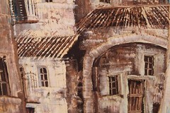 Old World City Village Mediterranean Street Scene Oil Painting On Board Signed
