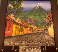 Vintage GUATEMALA Original PAINTING & Wooden Framed KEY RACK Signed Hand Crafted