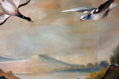 Early 19th Century Animal Painting Chickens Ducks & House Vintage Landscape