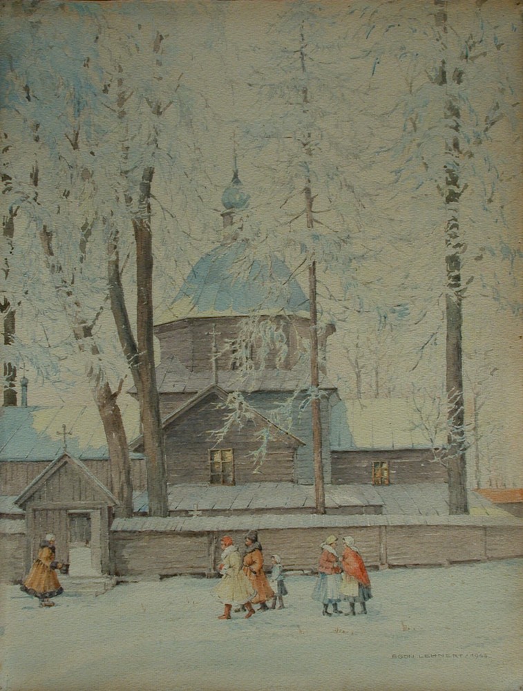 Egon Lehnert (Freudenthal/Schlesien 1891-) Kirchgang-Ukraine-Russland-1943.