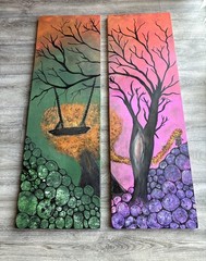 Wood Art, Tree Art, Scrap Wood Painting, 2 Piece Art, Girl Art, Tree Swing