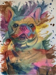 Original watercolor French Bulldog colorful cute Made to order pet portrait art