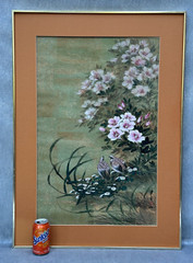 LARGE ASIAN FLORAL PAINTING HUI CHI MAU SIGNED ORIGINAL LANDSCAPE BIRDS, FLOWERS