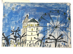 Düsseldorf Burgplatz Castle Tower 60×40 Sonja Zeltner-Müller oil/LW art milling