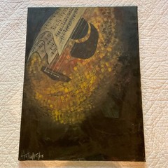 Abstract original hand painted PAINTING signed Collins guitar music