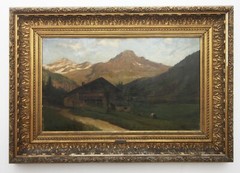 ANTIQUE ITALIAN UGO GALVAGNI ALPINE LANDSCAPE PAINTING OIL CANVAS 115X90cm