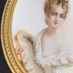 Antique Miniature Portrait/Lady/Gilt Bronze Frame/France C.1900/Signed Zella