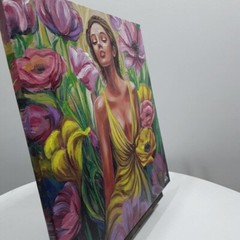 Ukraine Artist Original Acrylic Painting Woman Canvas Signed Wall Art Decor Gift