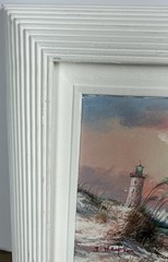 Seascape Ocean Lighthouse Painting Nautical Frame Signed J Thompson 9.5” x 7.5”