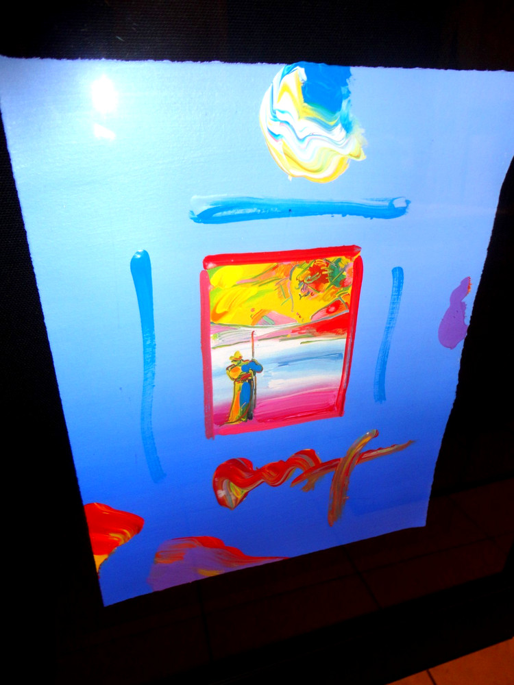 Rare Peter Max Signed „Sage & Profile“ Mixed Media Acrylic on Paper