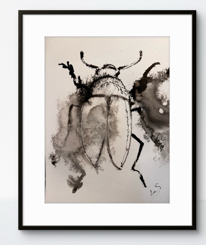 Original Art Beetle 1 9×12 Paper Abstract Painting Expressionism Nature Fine Art