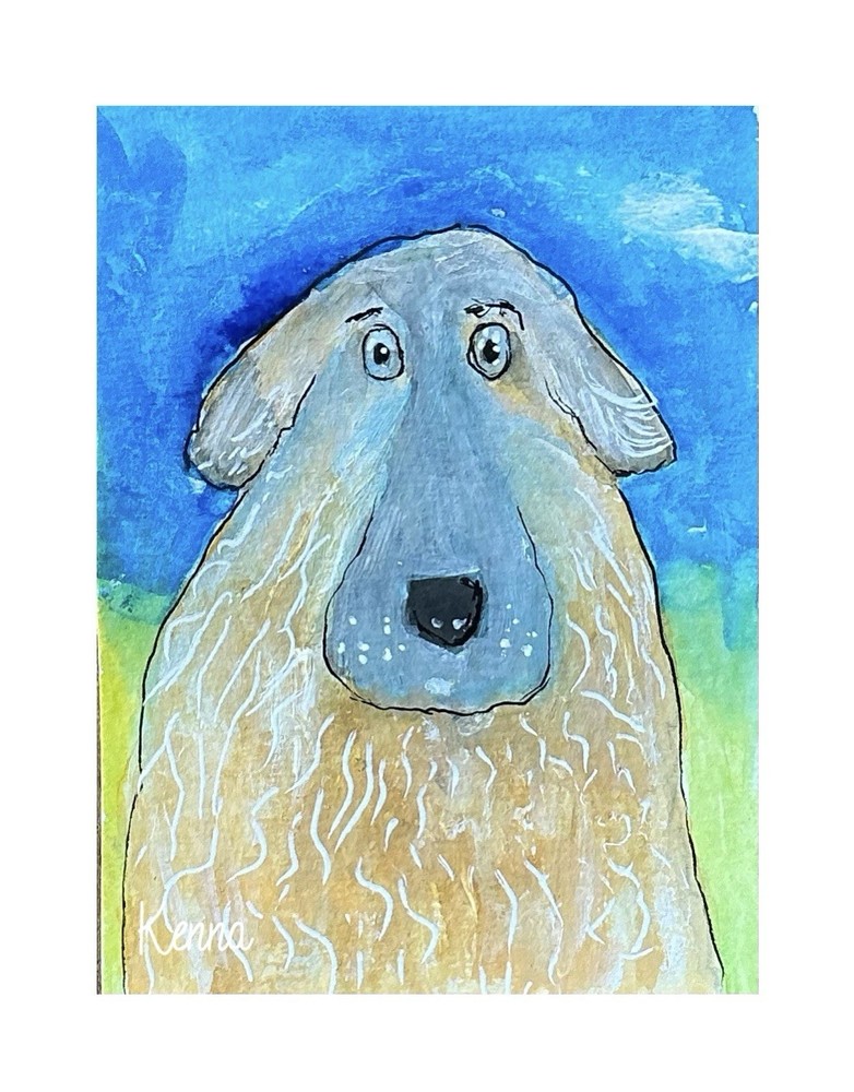 ACEO By Kenna Watercolour Painting Dog Sheep Dog 2.5” X 3.5” Signed Original ATC