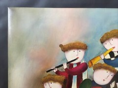 VTG Original Reproduction Painting Oil on Canvas~J Roybal Whimsical Kids~23”x19”