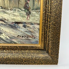Antique Original Oil Painting by Agustin Gonzalez Parisian Street Scene Carriage