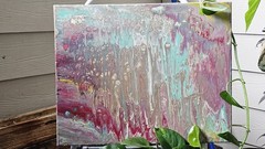Abstract Acrylic Pour Painting on Canvas Wall Art – Pink Teal Beige, Unframed
