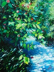 Landscape Painting Flower Original Art 18″x24″ Floral Botanical tree garden Oil