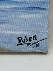 Original Art Work Acrylic Painting Tropical Landscape Palm Trees 9×8 Blue Signed