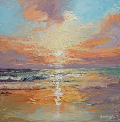 Sean Wu original oil painting, 12×12 on stretched canvas，sunrise