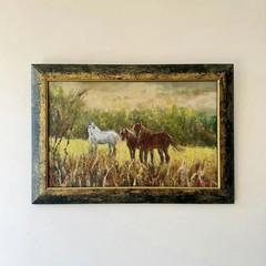 Detailed Animals Oil Painting „Grazing Horses“ Original Artwork