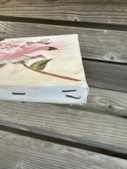 Oil On Canvas Pink Rose Painting Decor Cottage Floral 8×10”