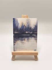 ACEO Original Acrylic Painting Art Card Botanical 2.5 x3.5 Midnight Reflections