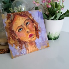Woman Face Painting Original Oil Artwork Portrait Abstract Modern Small Fine Art