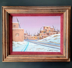New Mexico Navajo Artist John Yazzie Original Winter 1988 Painting Framed 11×8
