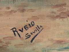RARE Rubio Sevilla Fiesta/Family Gathering Orig. Oil on Board App. 7.25″ X 5.25″